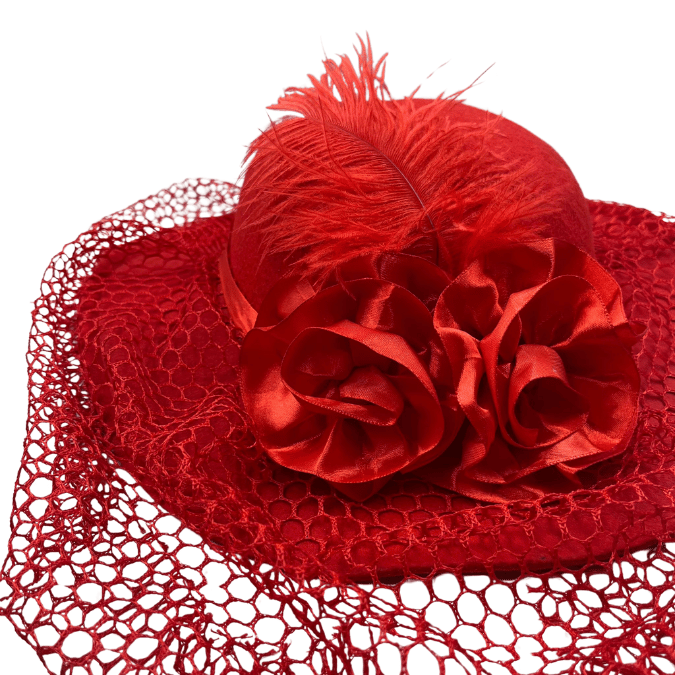 Şapka VUALET JIRMIZI çiçekli tüylü lüks