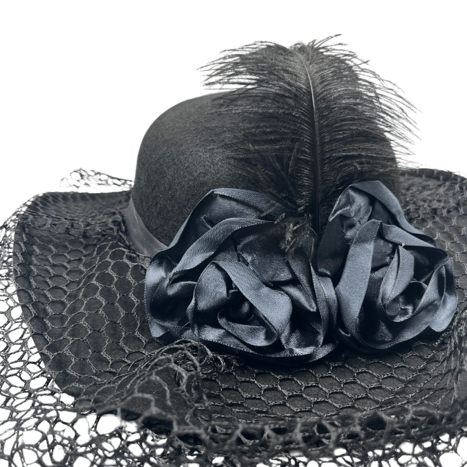 Şapka VUALET SİYAH çiçekli tüylü lüks