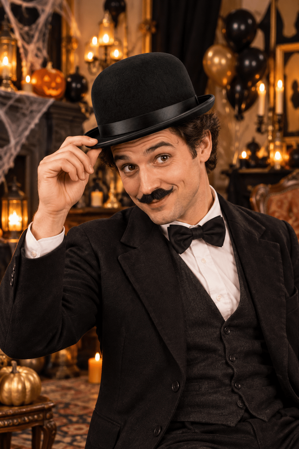 Siyah Charlie Şapkası – Yetişkin Fötr Melon Parti Kostüm Şapkası Halloween