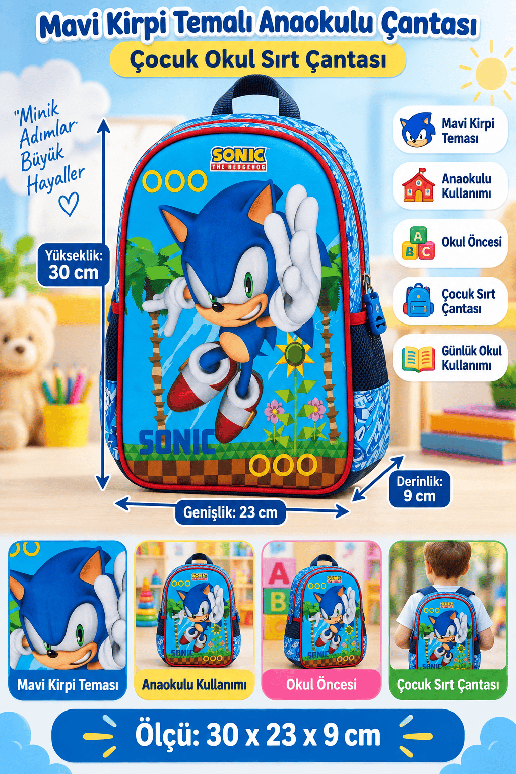 Sonic Anaokulu Çantası 2062-9