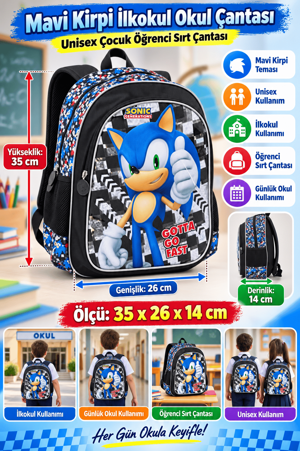 Sonic Okul Çantası 2065-9