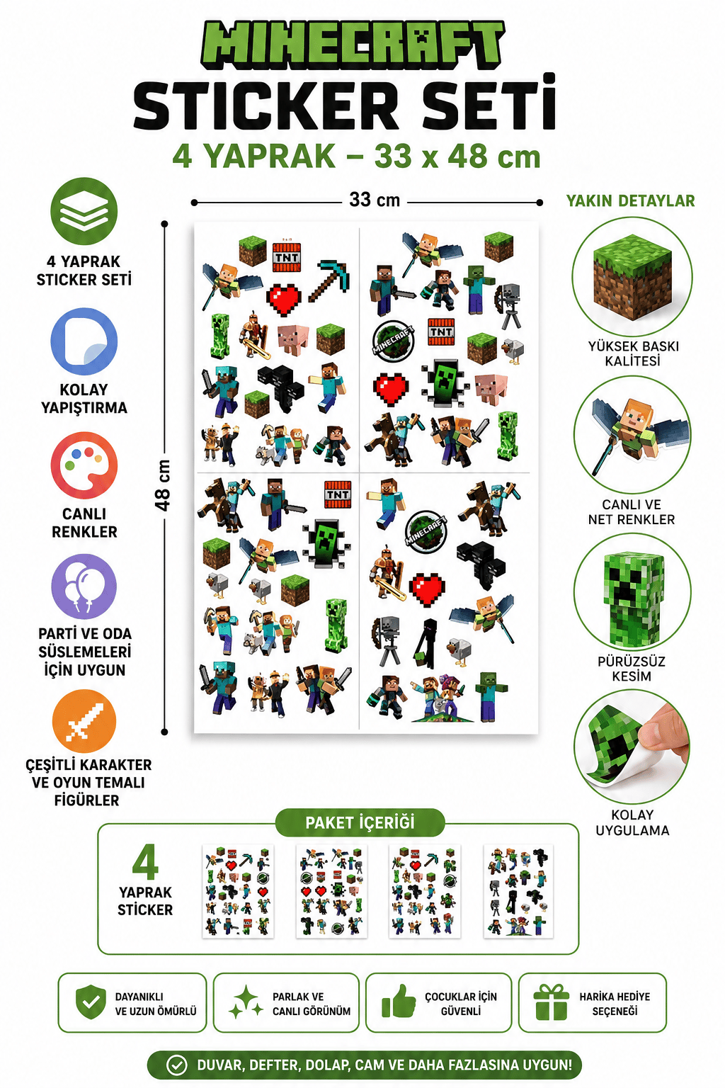 Stickers Minecraft 4 lü tabaka 33x48