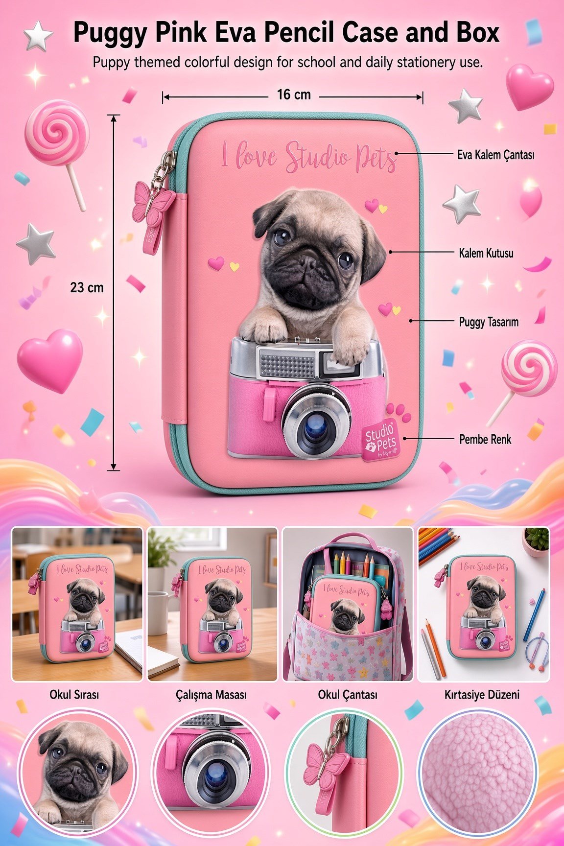 STUDİO PETS PT-7785 eva kalem çantas KÖPEKLİ-PEMBE