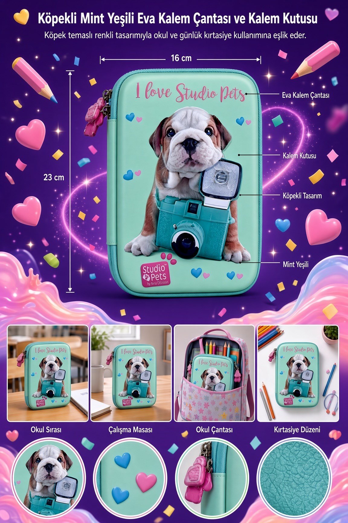 STUDİO PETS PT-7785 eva kalem çantas KÖPEKLİ-YEŞİL