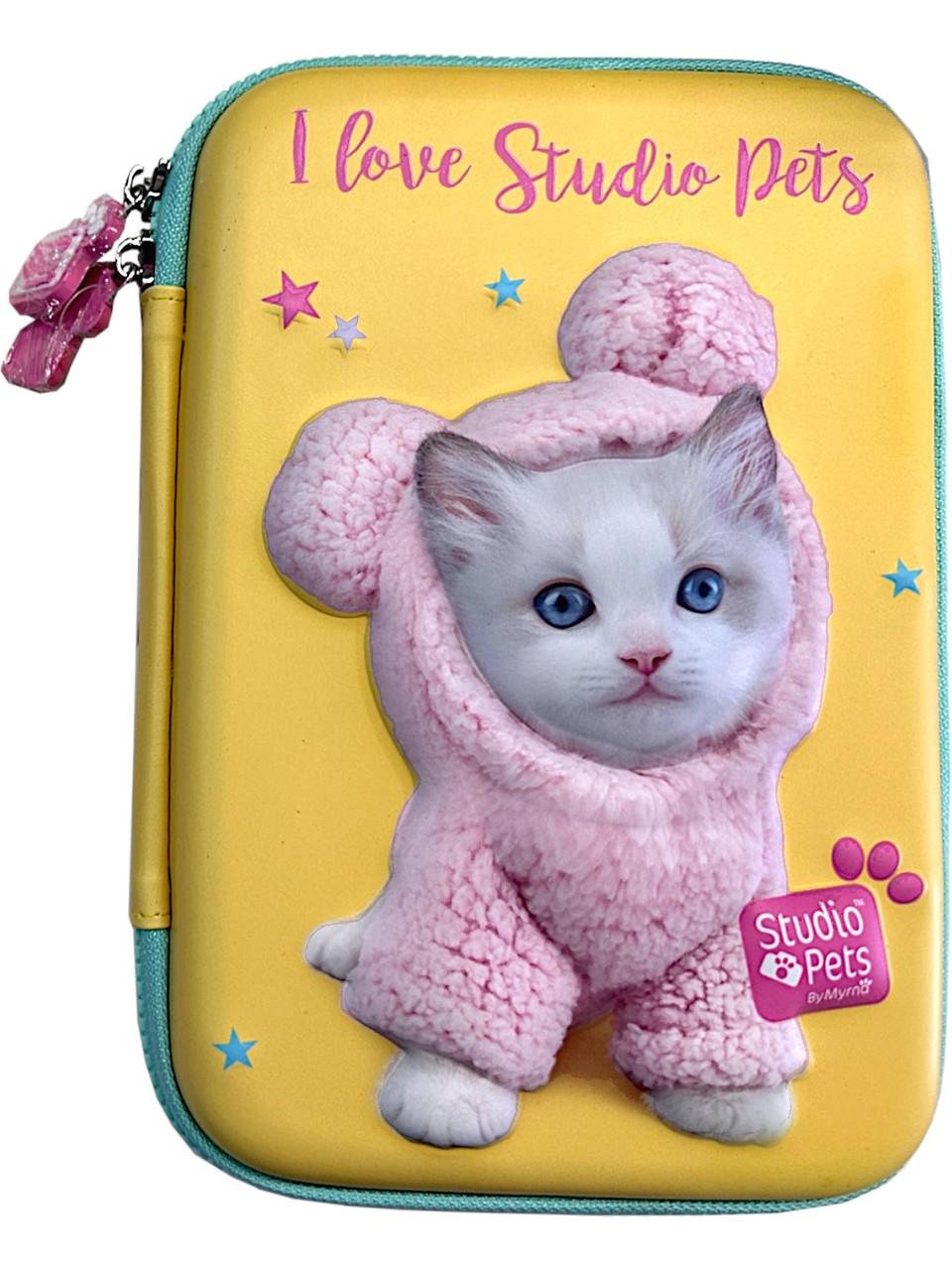 Studio Pets PT-7785 Eva Kalem Çantası Kedili Sarı 3 Boyutlu Kabartmalı