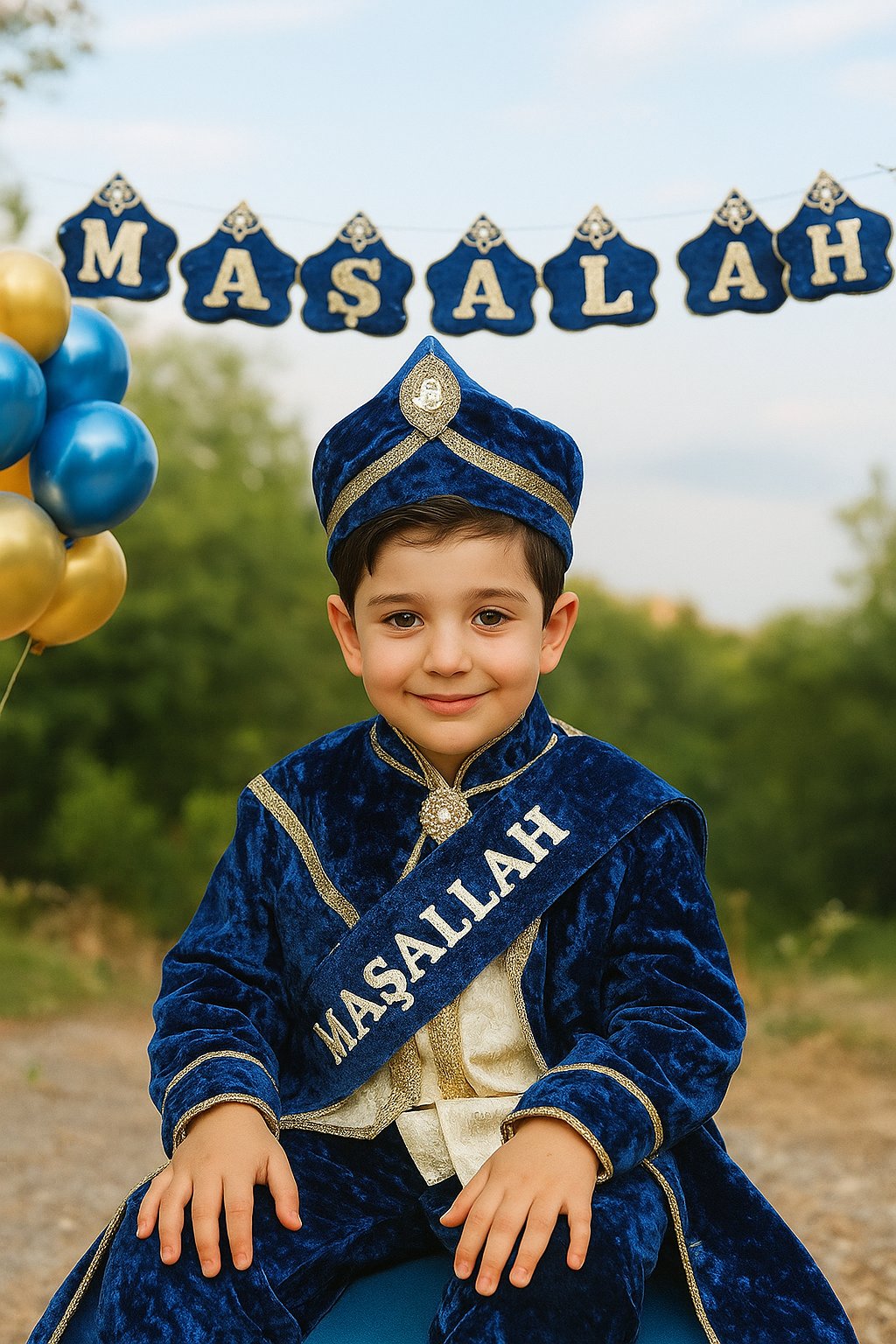 Sünnet Sünnet Maşallah Yazılı Mavi Gold Dekor Bann