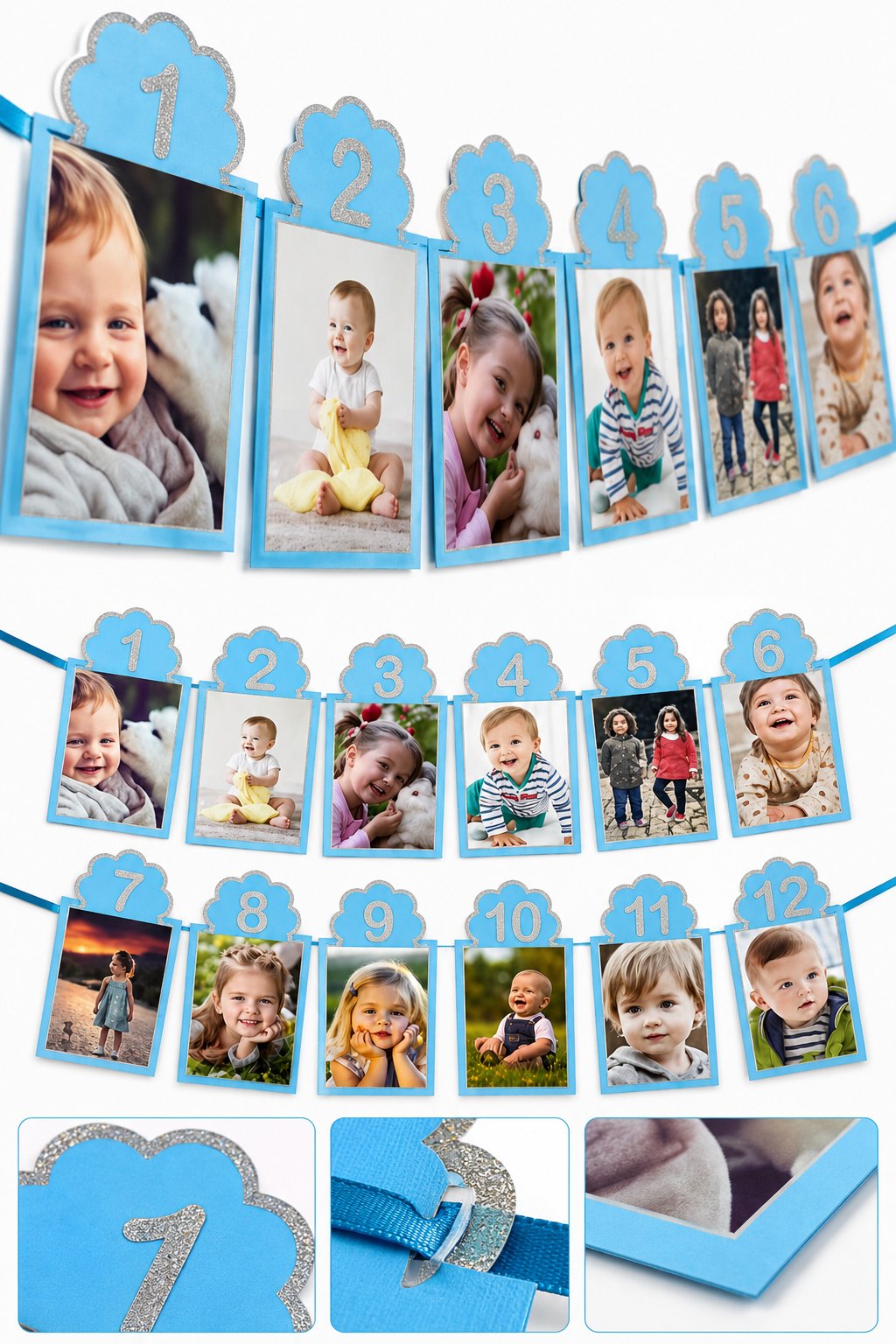 Süs Çerçeve Orta Süs 12 Aylık Set MAVİ 200x23cm