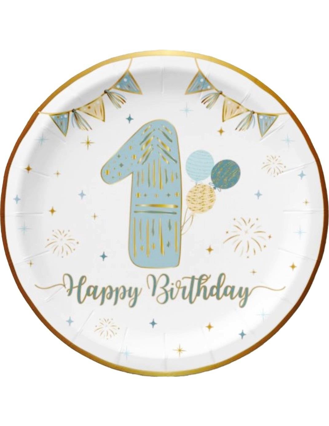 Tabak 1 Yaş Happy birthday MAVİ altın varakl 6lı