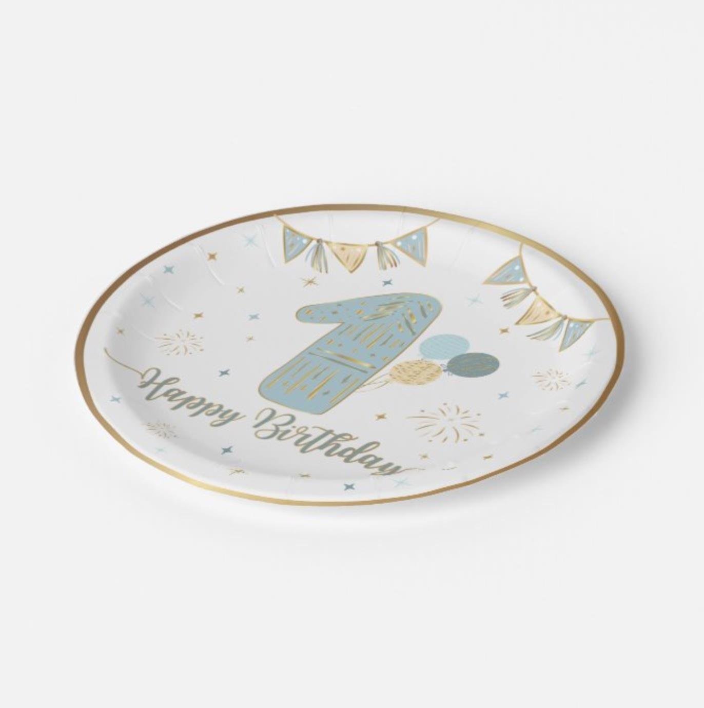 Tabak 1 Yaş Happy birthday MAVİ altın varakl 6lı