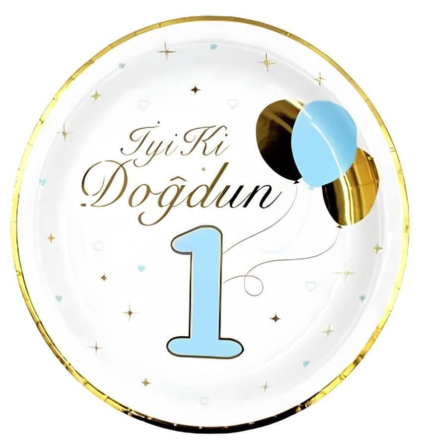 Tabak 1 Yaş iyiki doğdun  MAVİ altın varaklı 6lı
