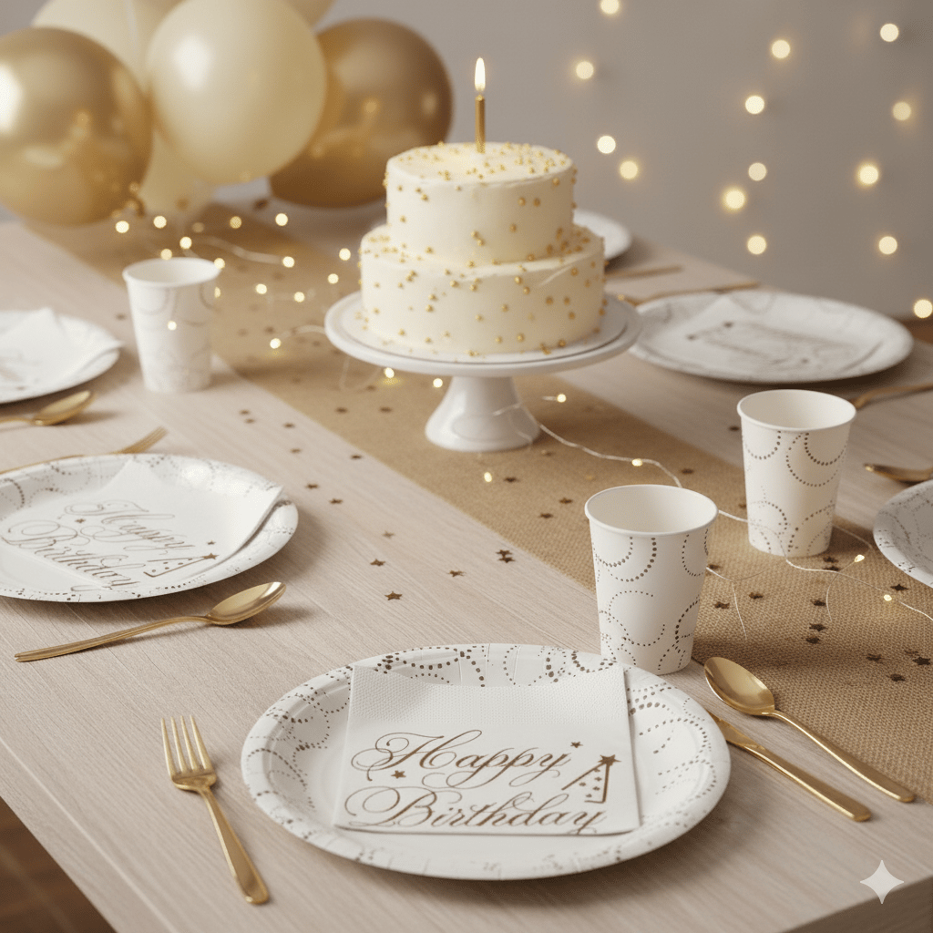 Tabak Elegant İyi ki Doğdun Beyaz Noktalı 23cm 6lı Lüks Doğum Günü Tabağı 
