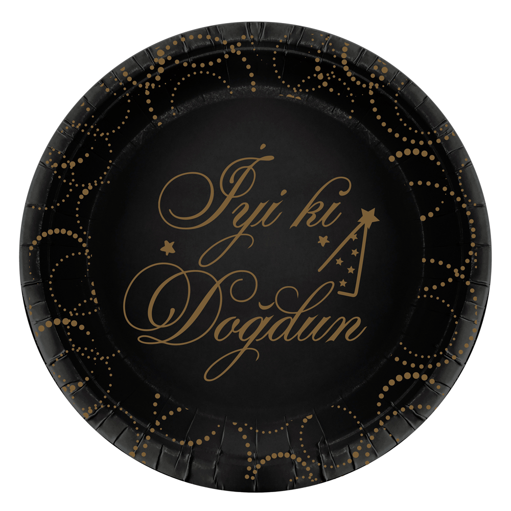 Tabak Elegant İyi ki Doğdun Siyah Noktalı 23cm 6lı Lüks Doğum Günü Tabağı