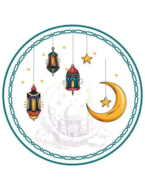 Tabak Ramazan Mavi Tema 23 Cm 8 Parça