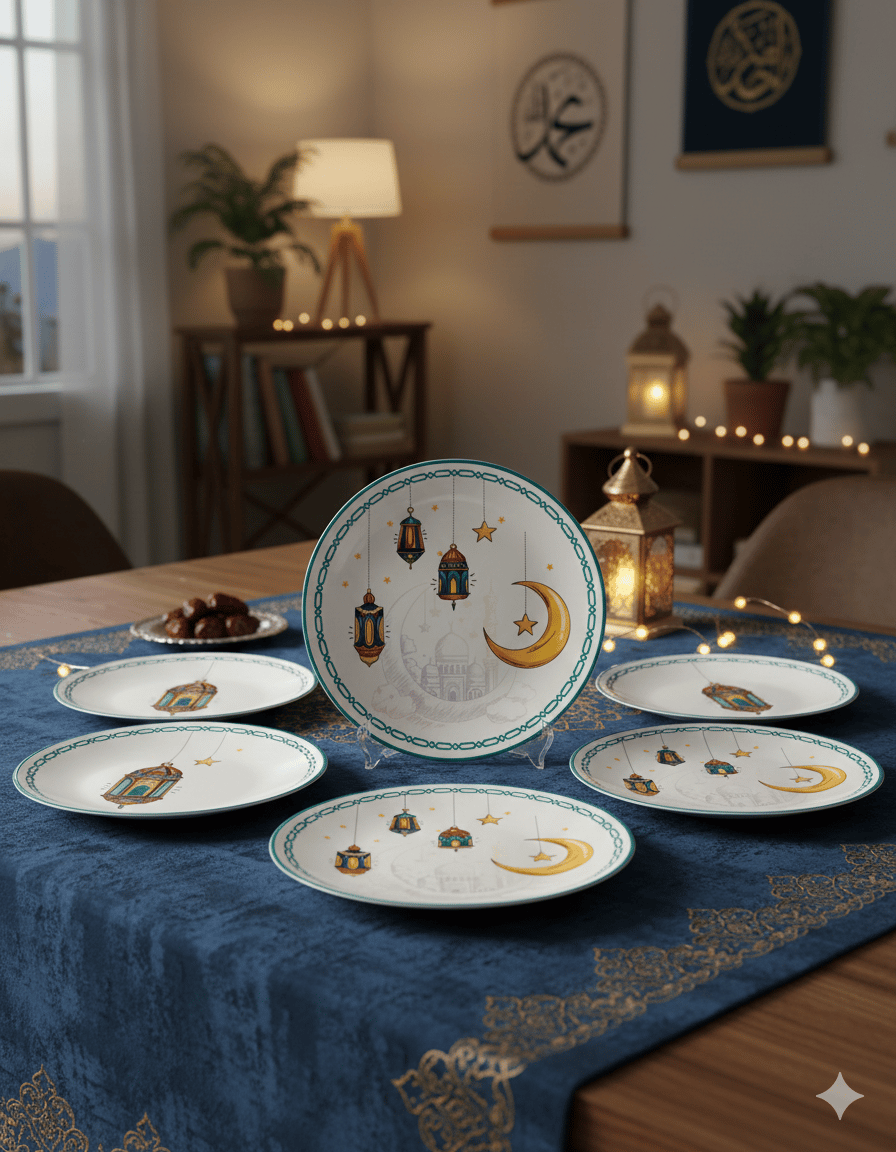 Tabak Ramazan Mavi Tema 23 Cm 8 Parça