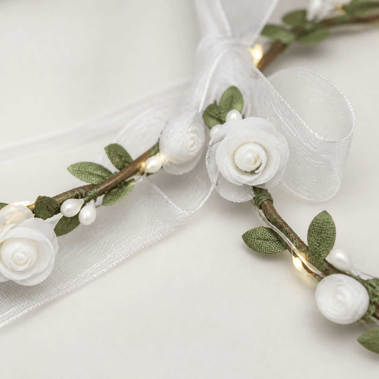 Taç bride Çember Çiçekli Işıklı  beyaz 4954