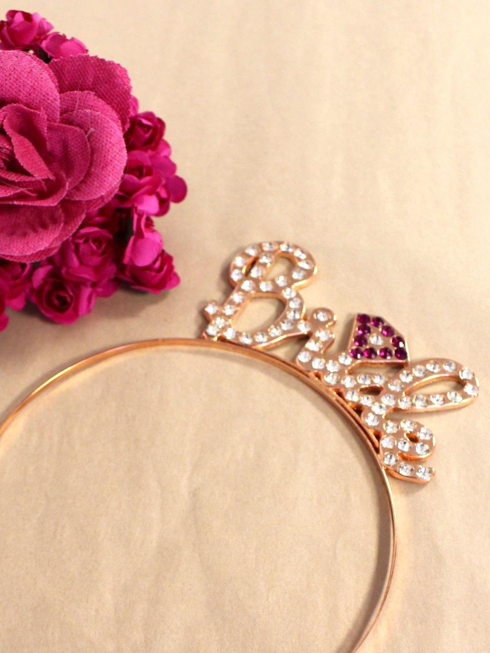 Taç BRİDE metal taşlı elmaslı elyazılı ROSEGOLD parlak bekarlığa veda tacı  