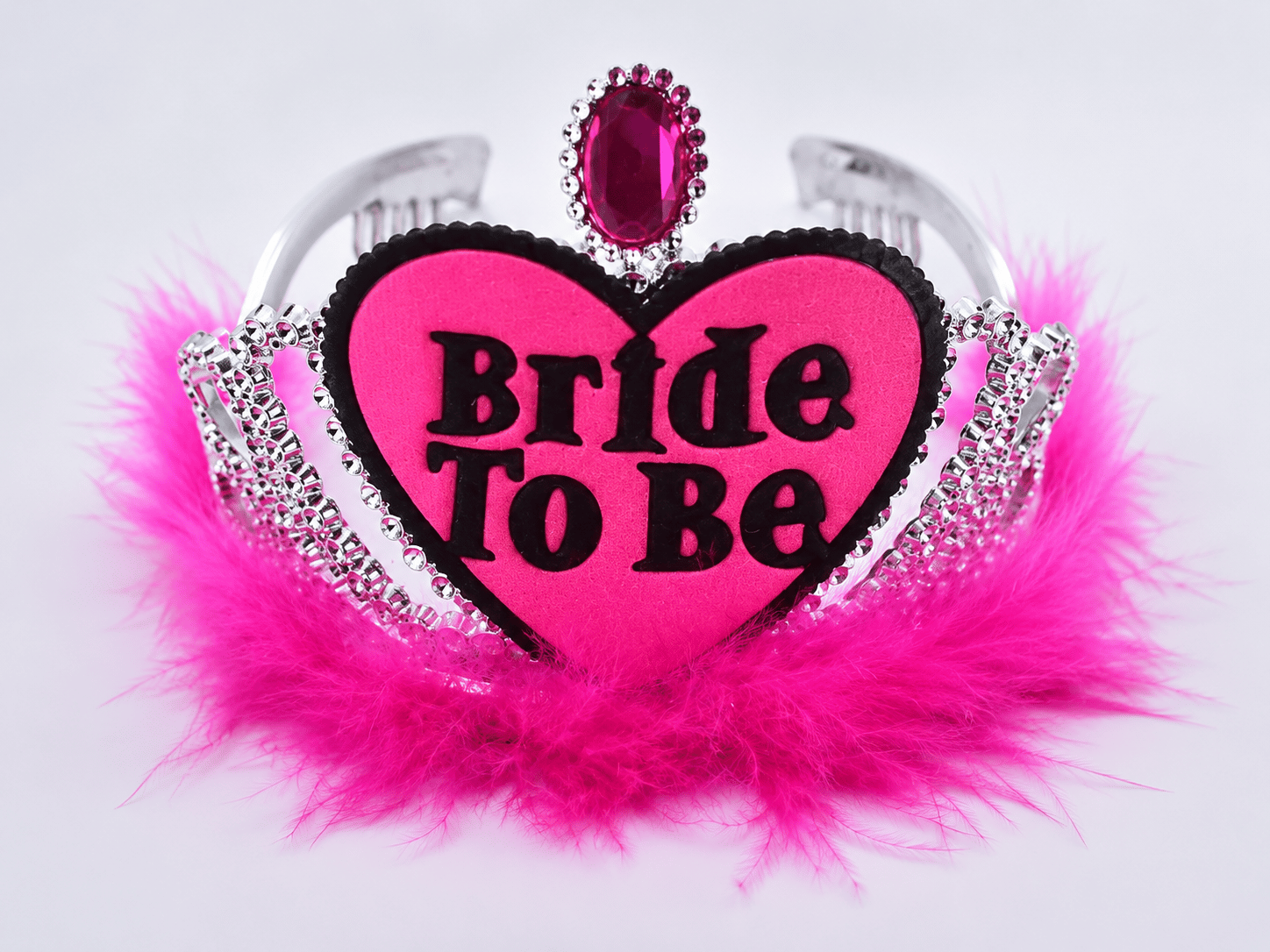 Taç Bride To Be fuşya tüylüve kalpli