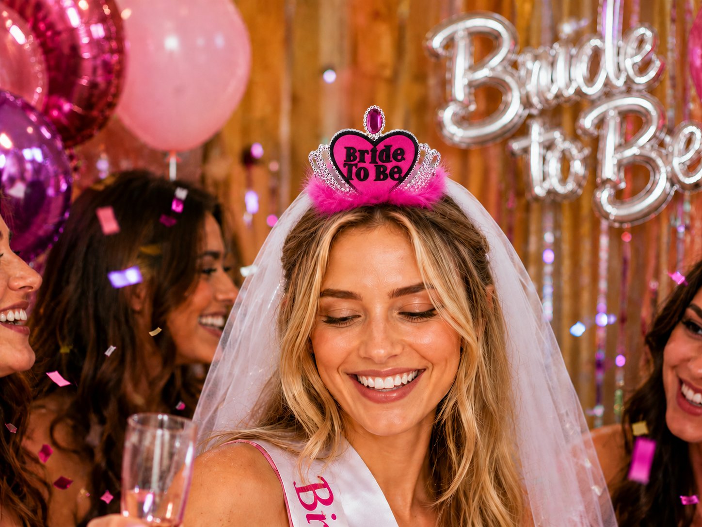 Taç Bride To Be fuşya tüylüve kalpli