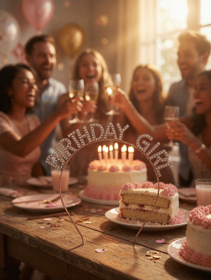 Taç Metal Taşlı Birthday Girl Rose Gold