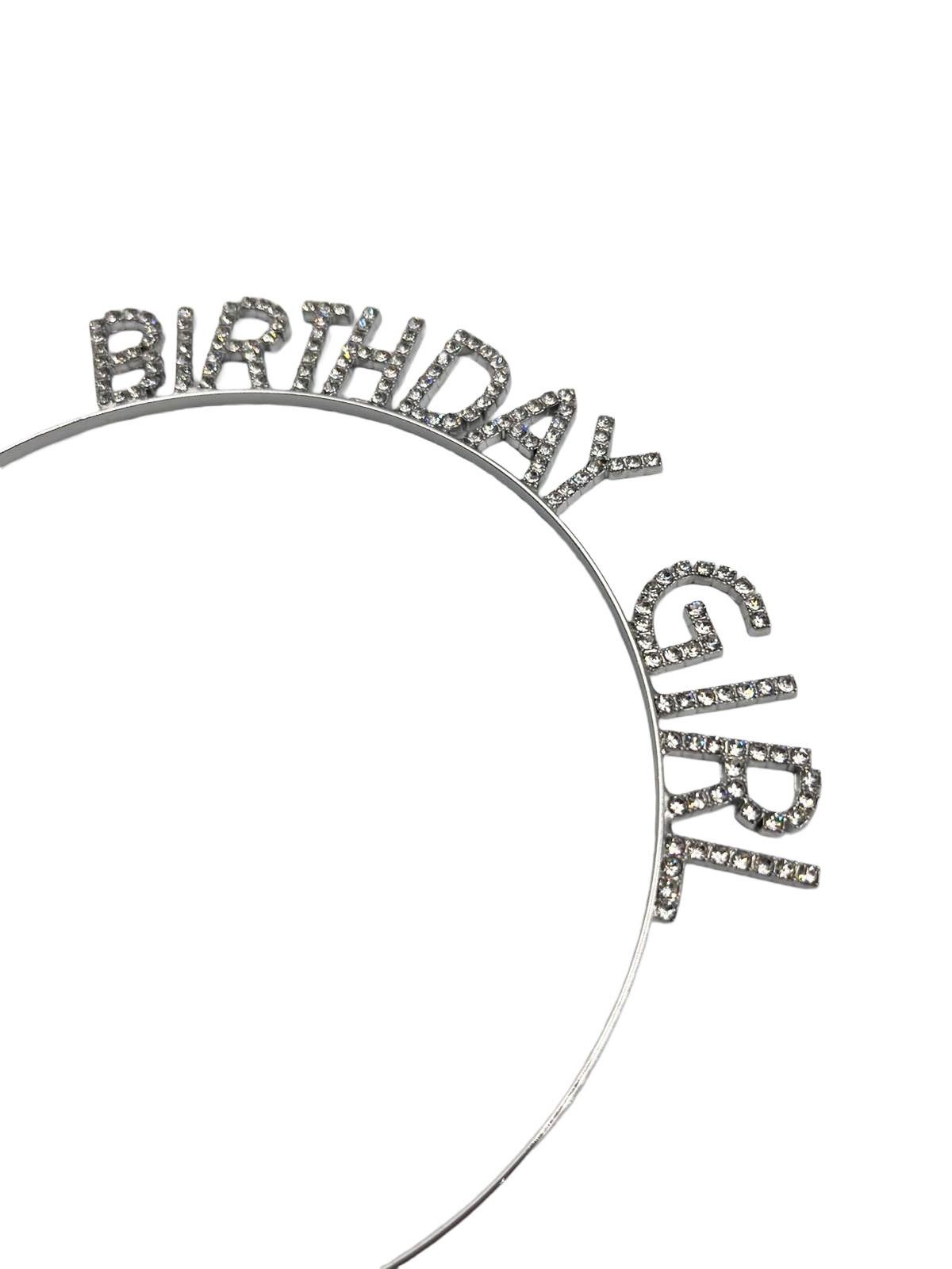 Taç Metal Taşlı Birthday Girl yazılı  Gümüş renkli lüks doğum günü tacı