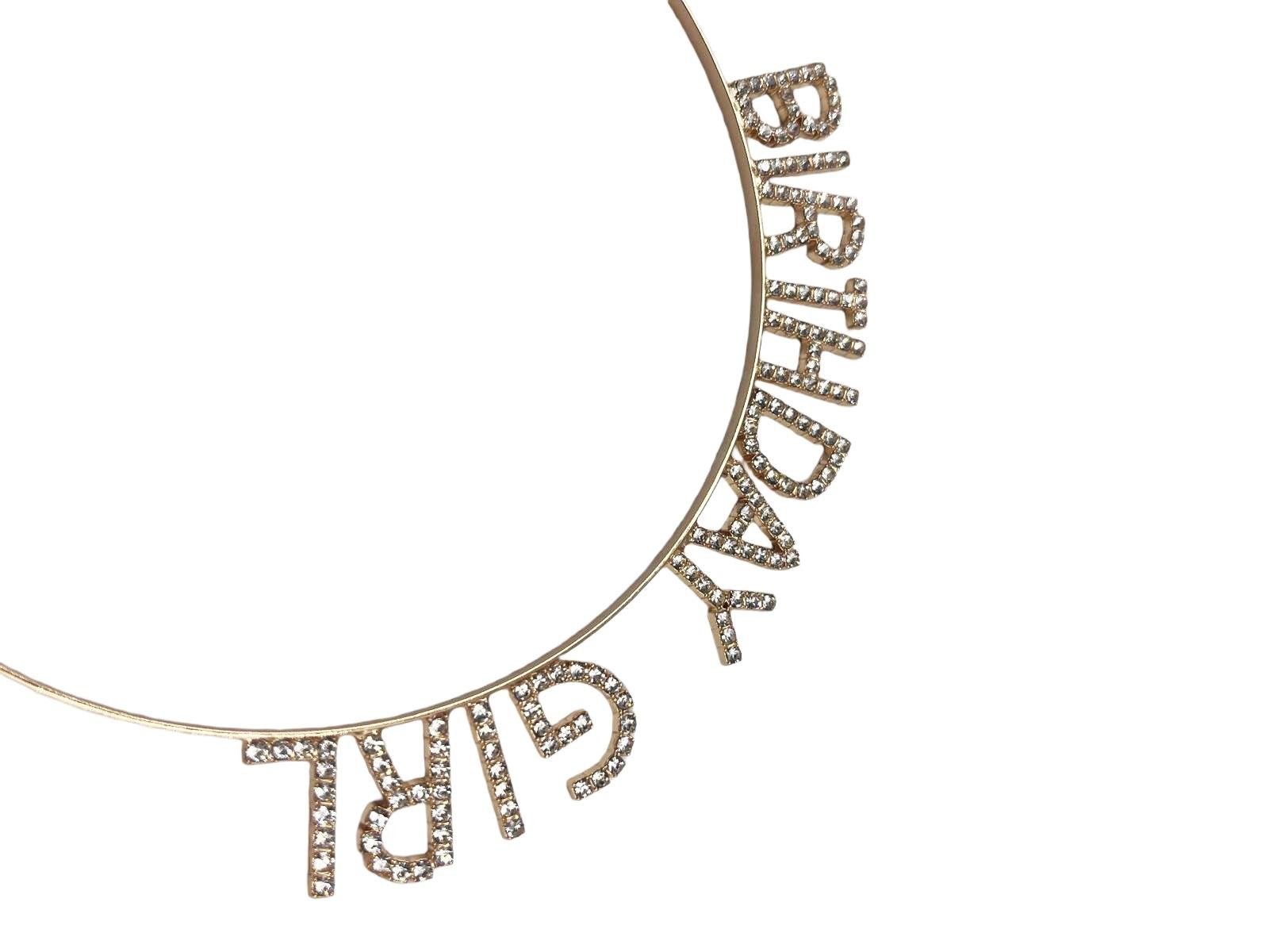 Taç Metal Taşlı Birthday Girl yazılı Gold-altın renkli lüks doğum günü tacı