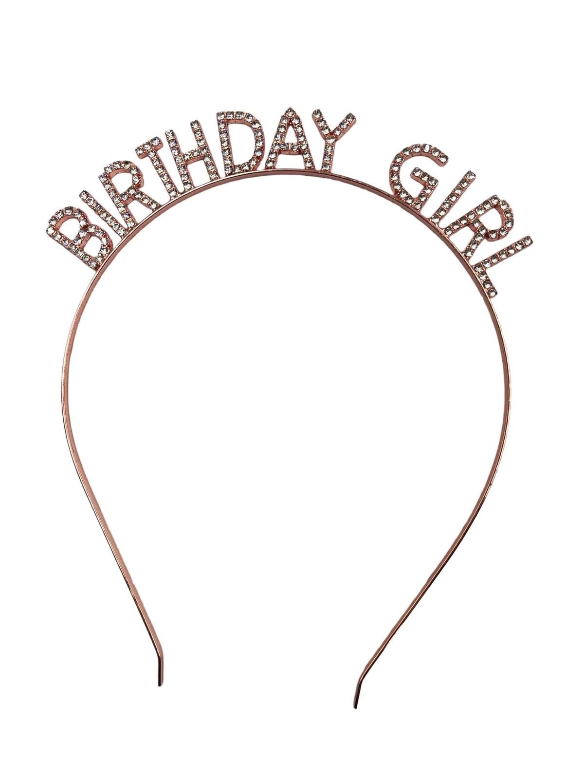 Taç Metal Taşlı Birthday Girl yazılı  Rose Gold renkli lüks doğum günü tacı