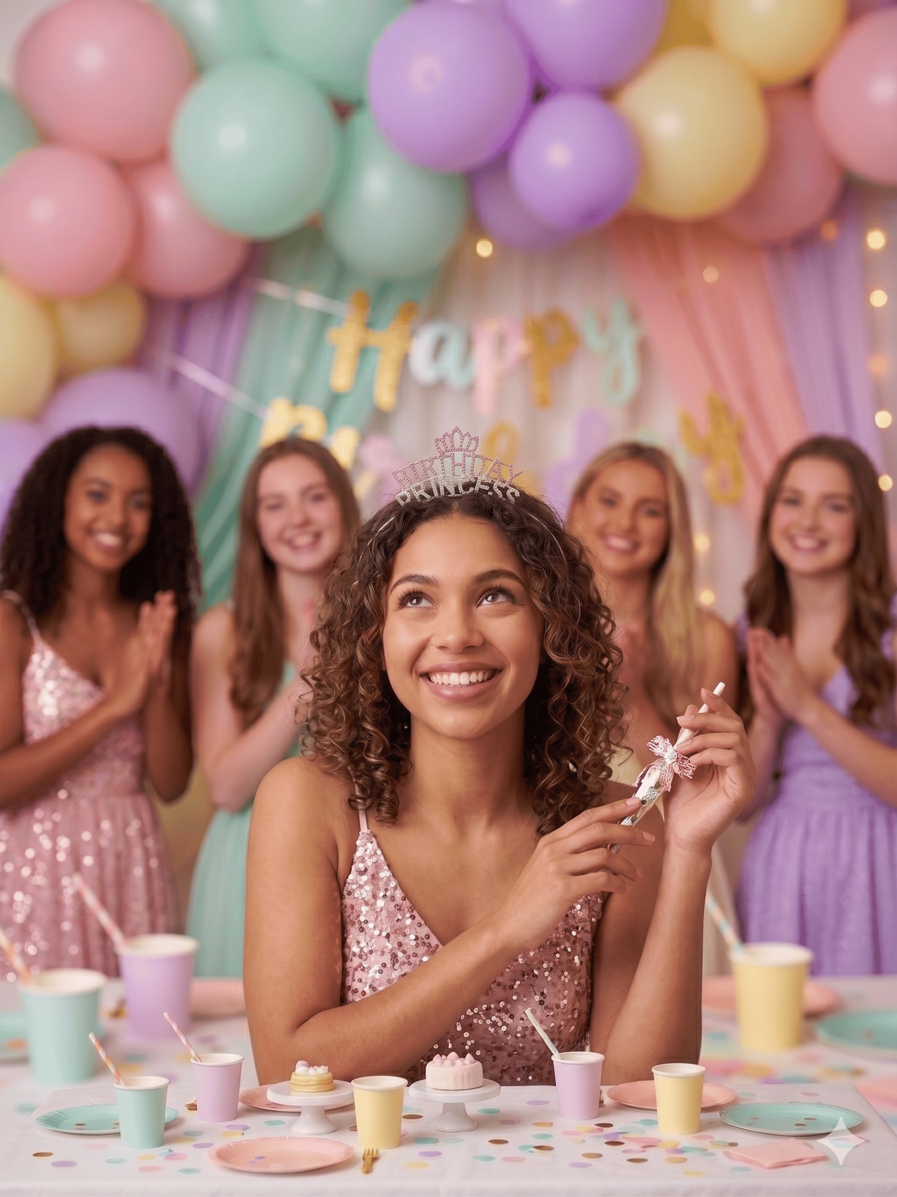 Taç Metal Taşlı Birthday Princess Gümüş-pembe