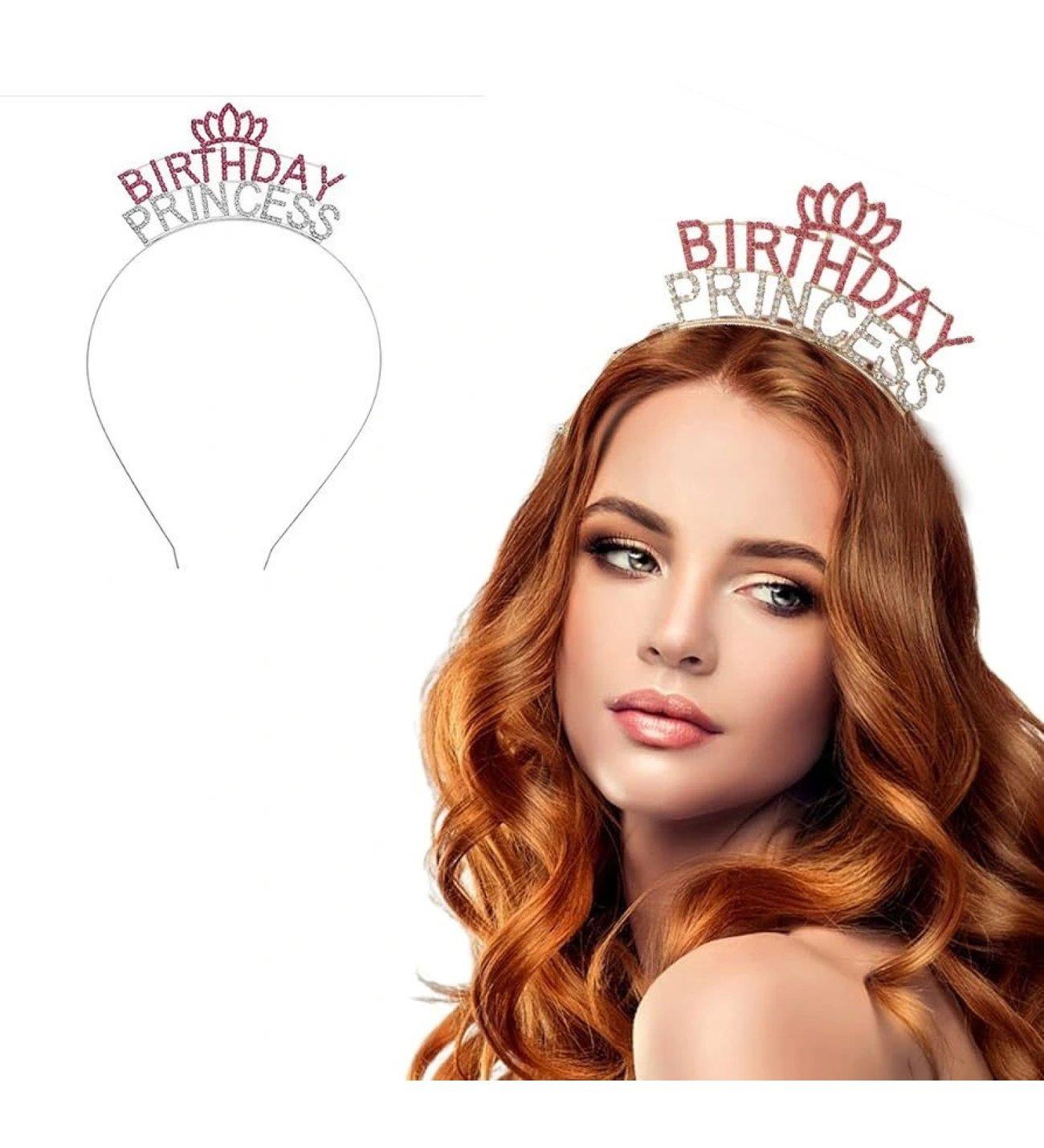 Taç Metal Taşlı Birthday Princess yazılı Gümüş-pembe renkli lüks doğum günü tacı