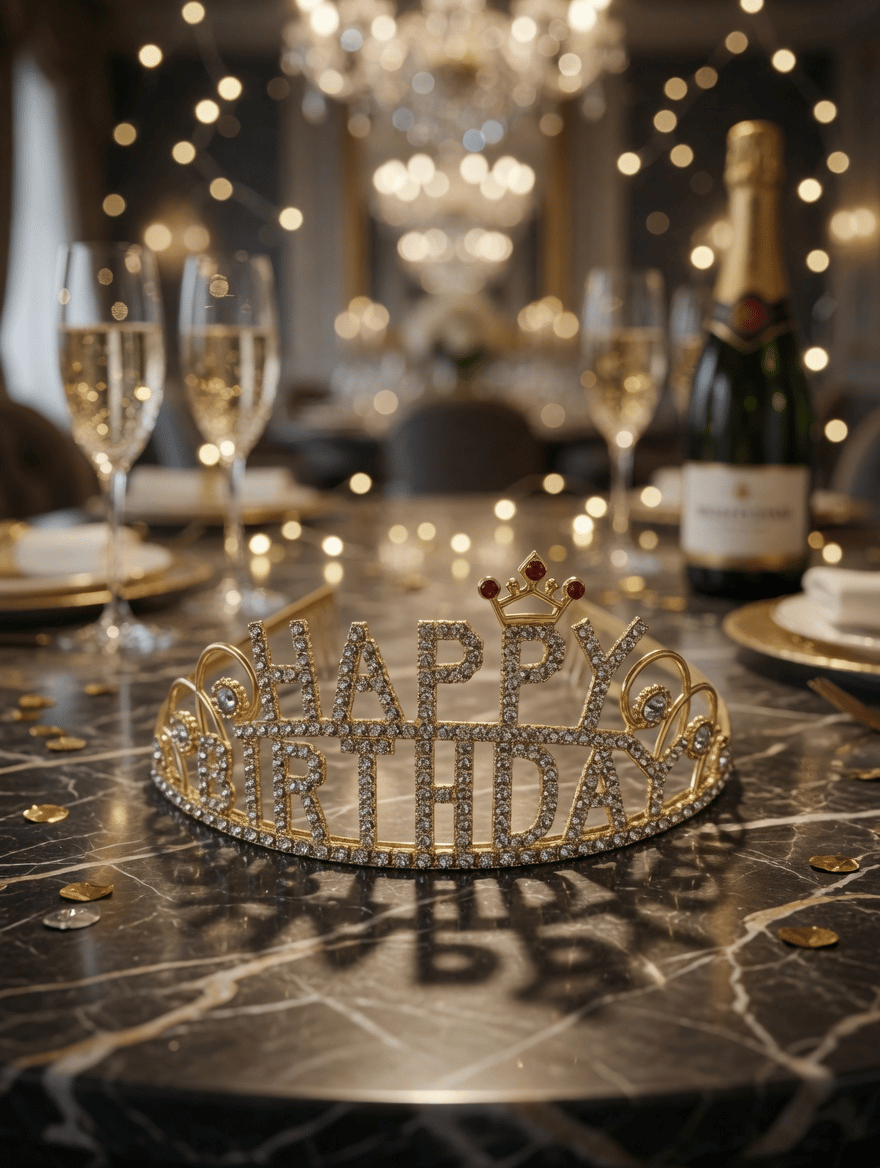 Taç Metal Taşlı Happy Birth.Gold Yıldızlı Lüks üst