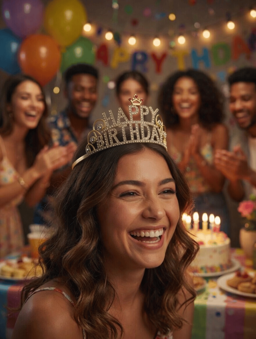 Taç Metal Taşlı Happy Birth.Gold Yıldızlı Lüks üst