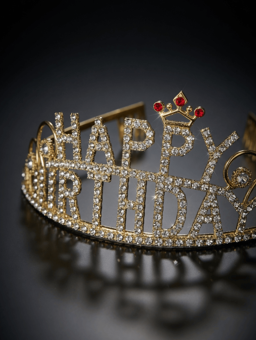 Taç Metal Taşlı Happy Birth.Gold Yıldızlı Lüks üst