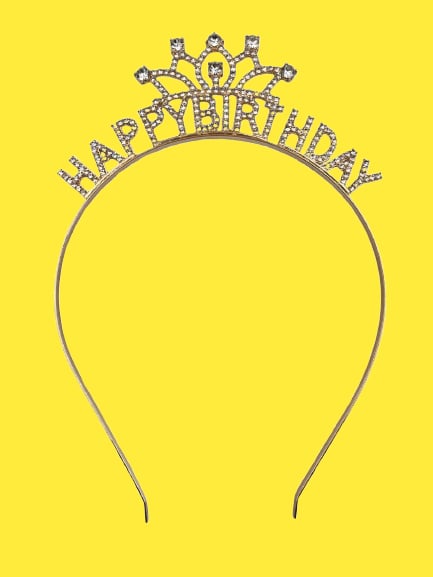 Taç Metal Taşlı Happy Birthday Taç görselli İşlemeli Altın renkli  doğum günü tacı
