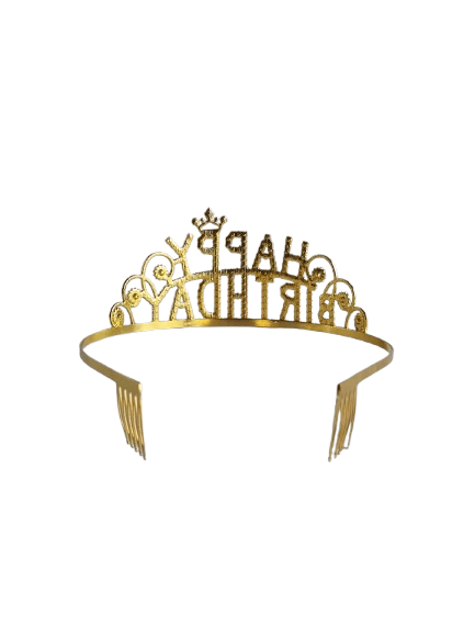 Taç Metal Taşlı Happy Birthday Yazılı Gold -Altın renk Yıldızlı Lüks geçmeli parti tacı