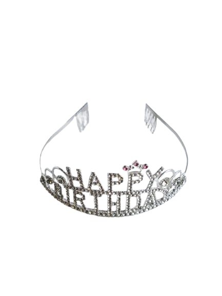 Taç Metal Taşlı Happy Birthday Yazılı Gümüş renk Yıldızlı Lüks geçmeli parti tacı