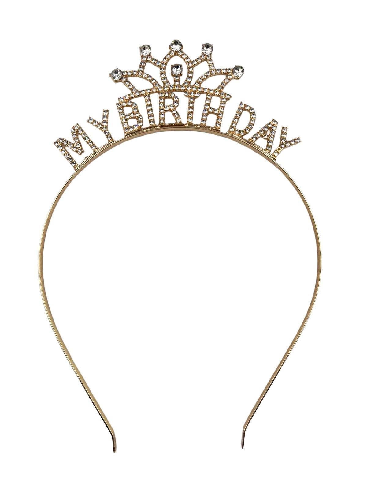 Taç Metal Taşlı My Birthday Yazılı Gold-Altın renkli lüks Doğum Günü tacı parti tacı