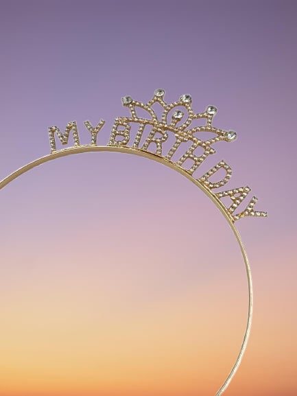 Taç Metal Taşlı My Birthday Yazılı Gold-Altın renkli lüks Doğum Günü tacı parti tacı