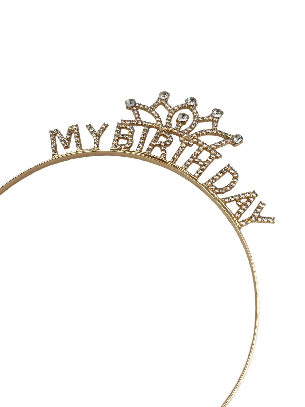 Taç Metal Taşlı My Birthday Yazılı Gold-Altın renkli lüks Doğum Günü tacı parti tacı