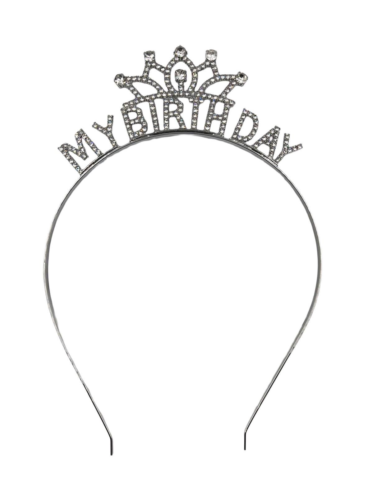 Taç Metal Taşlı My Birthday Yazılı Gümüş renkli lüks Doğum Günü tacı parti tacı
