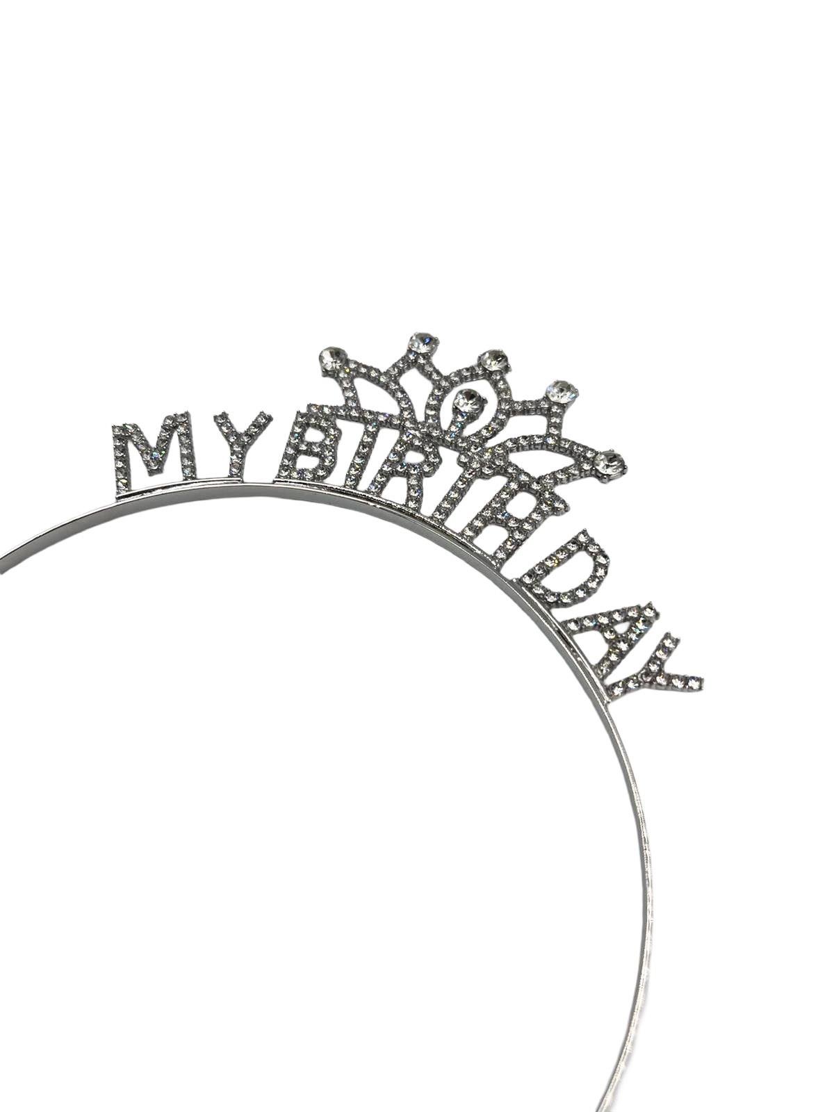 Taç Metal Taşlı My Birthday Yazılı Gümüş renkli lüks Doğum Günü tacı parti tacı