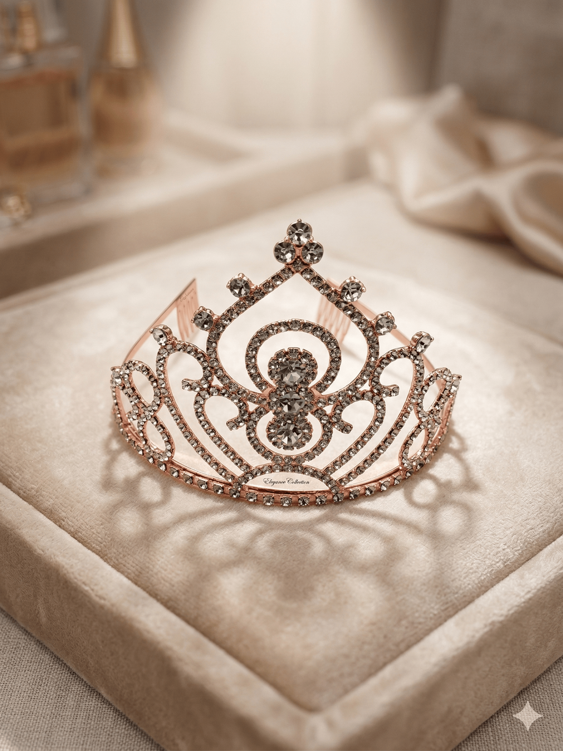 Taç Metal Taşlı Prenses İşlemeli Lüks Rose Gold üs