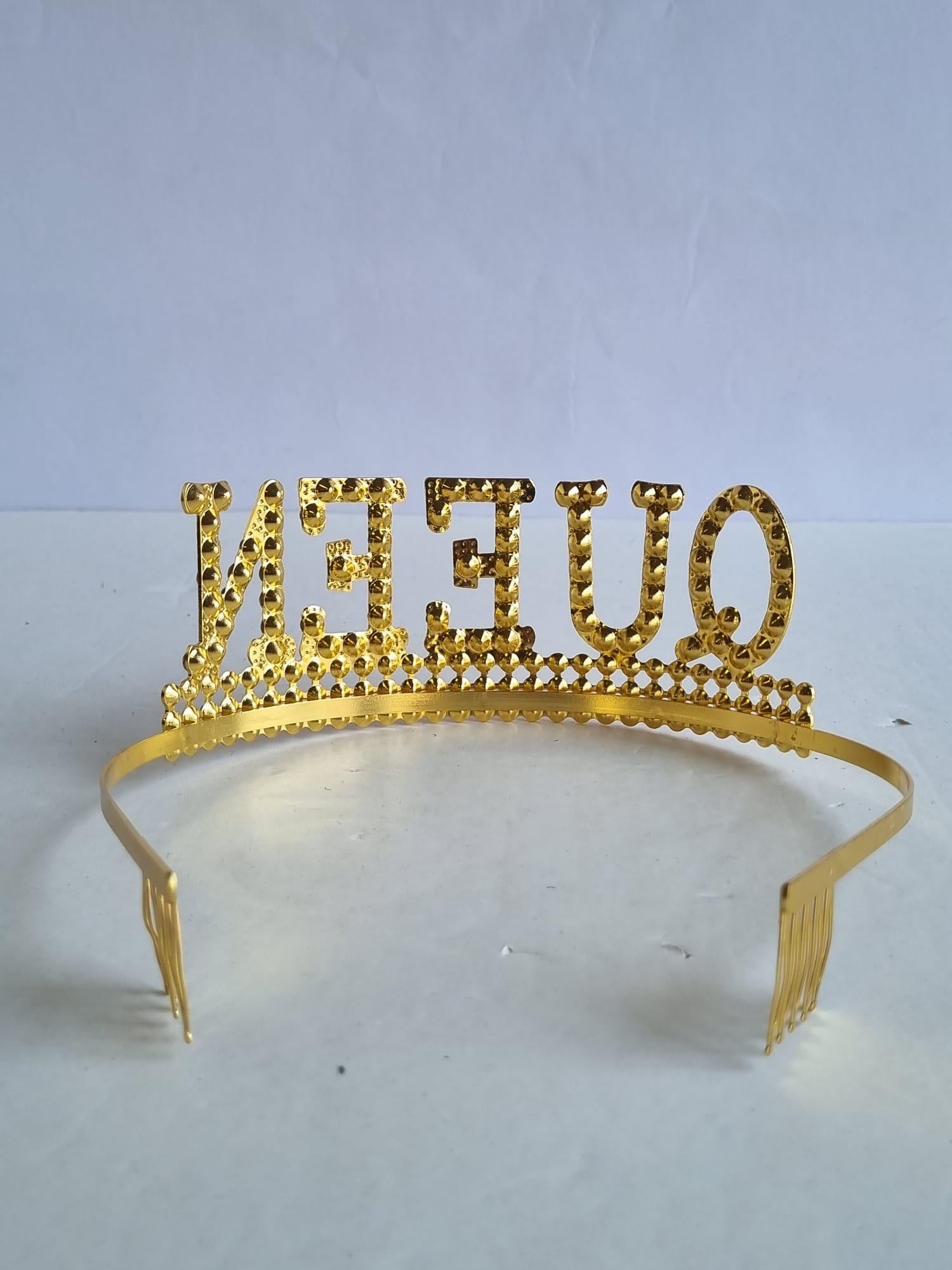 Taç Metal Taşlı Queen Lüks Gold-altın üstten geçmeli lüks taç