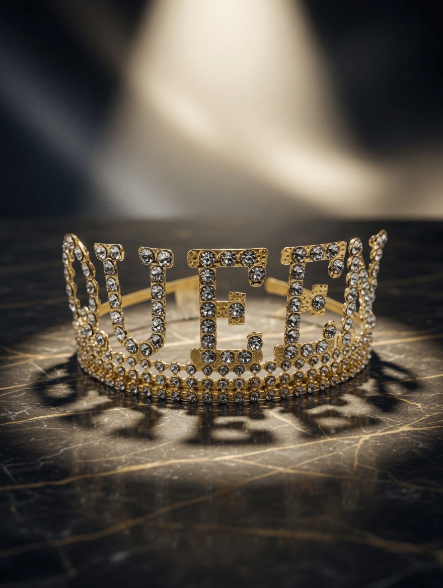 Taç Metal Taşlı Queen Lüks Gold-altın üstten geçme