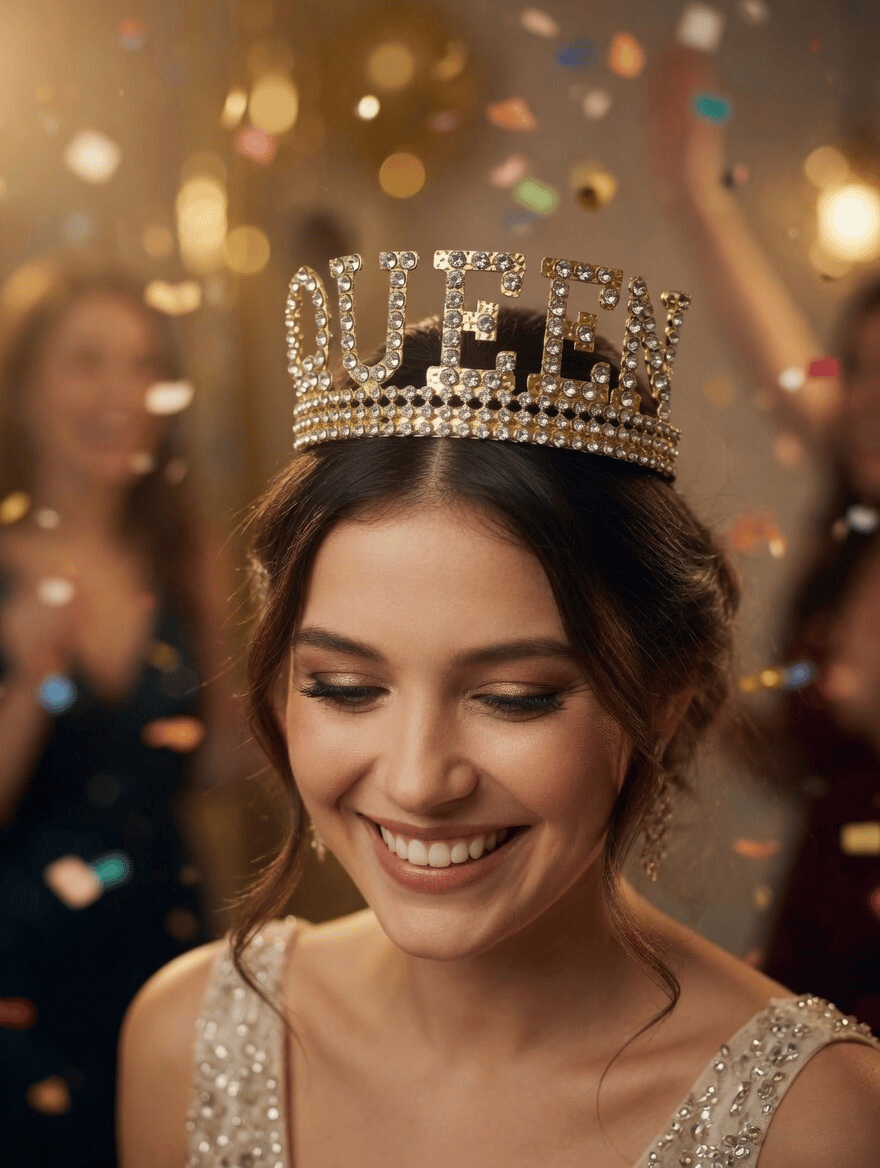 Taç Metal Taşlı Queen Lüks Gold-altın üstten geçme