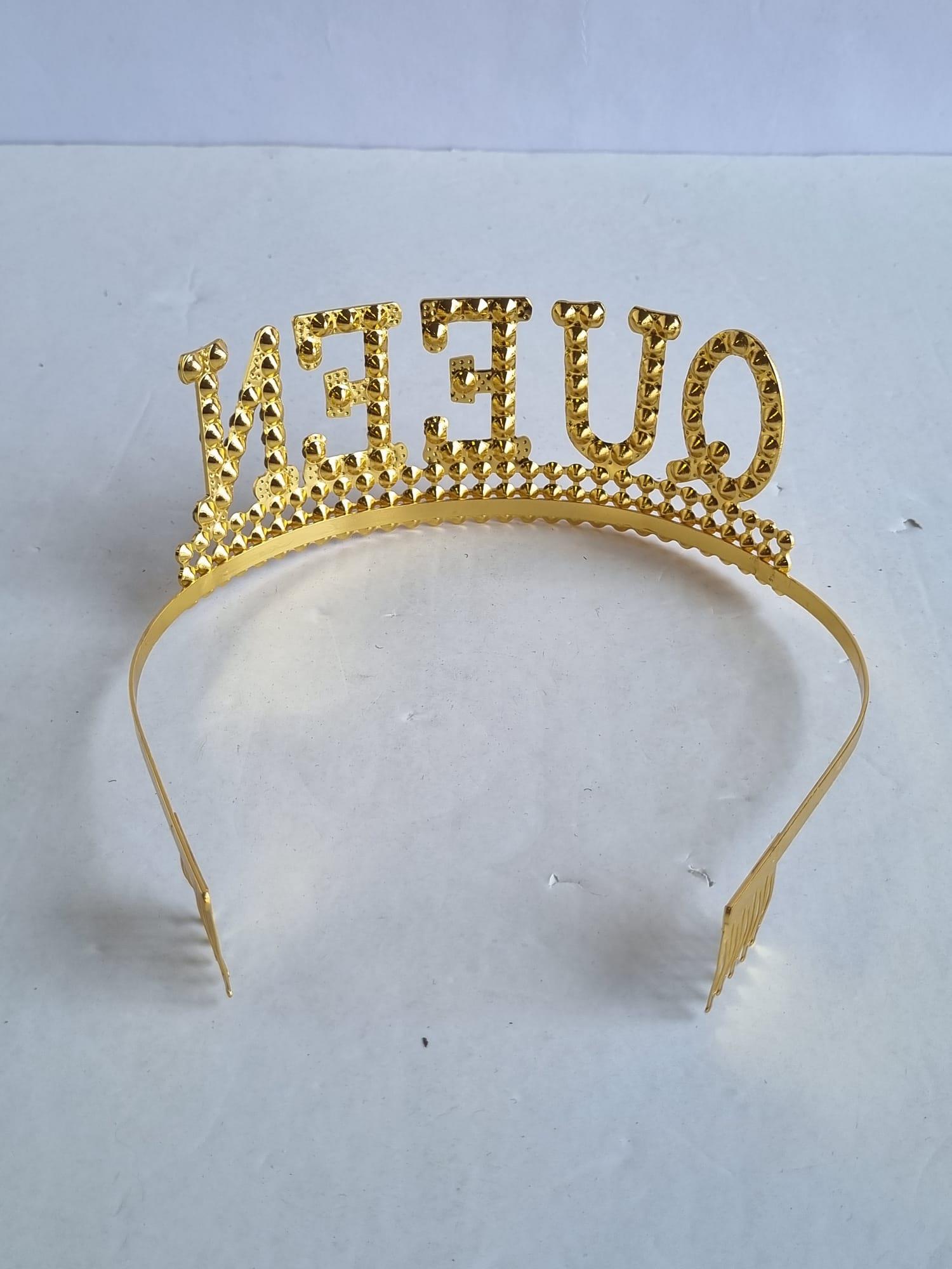 Taç Metal Taşlı Queen Lüks Gold-altın üstten geçmeli lüks taç