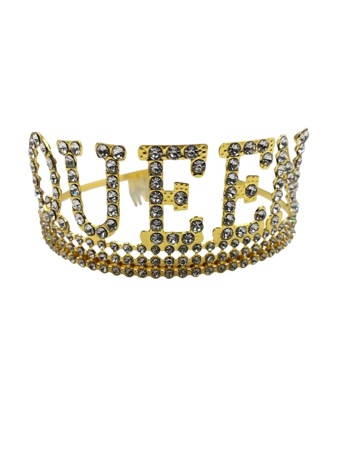 Taç Metal Taşlı Queen Lüks Gold-altın üstten geçmeli lüks taç