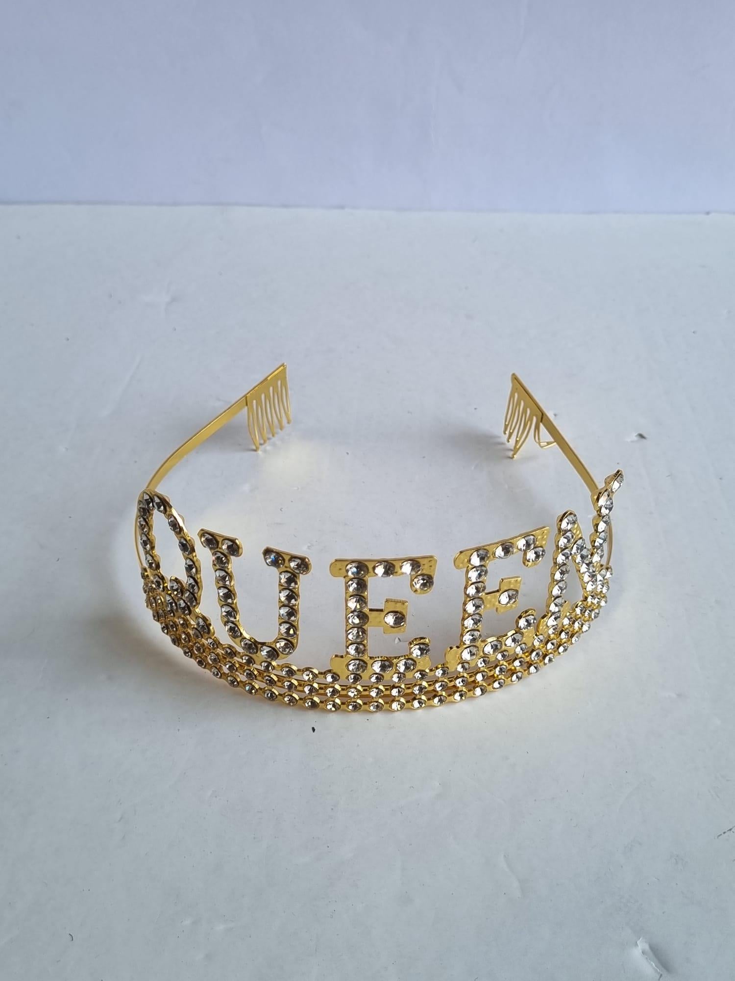 Taç Metal Taşlı Queen Lüks Gold-altın üstten geçmeli lüks taç