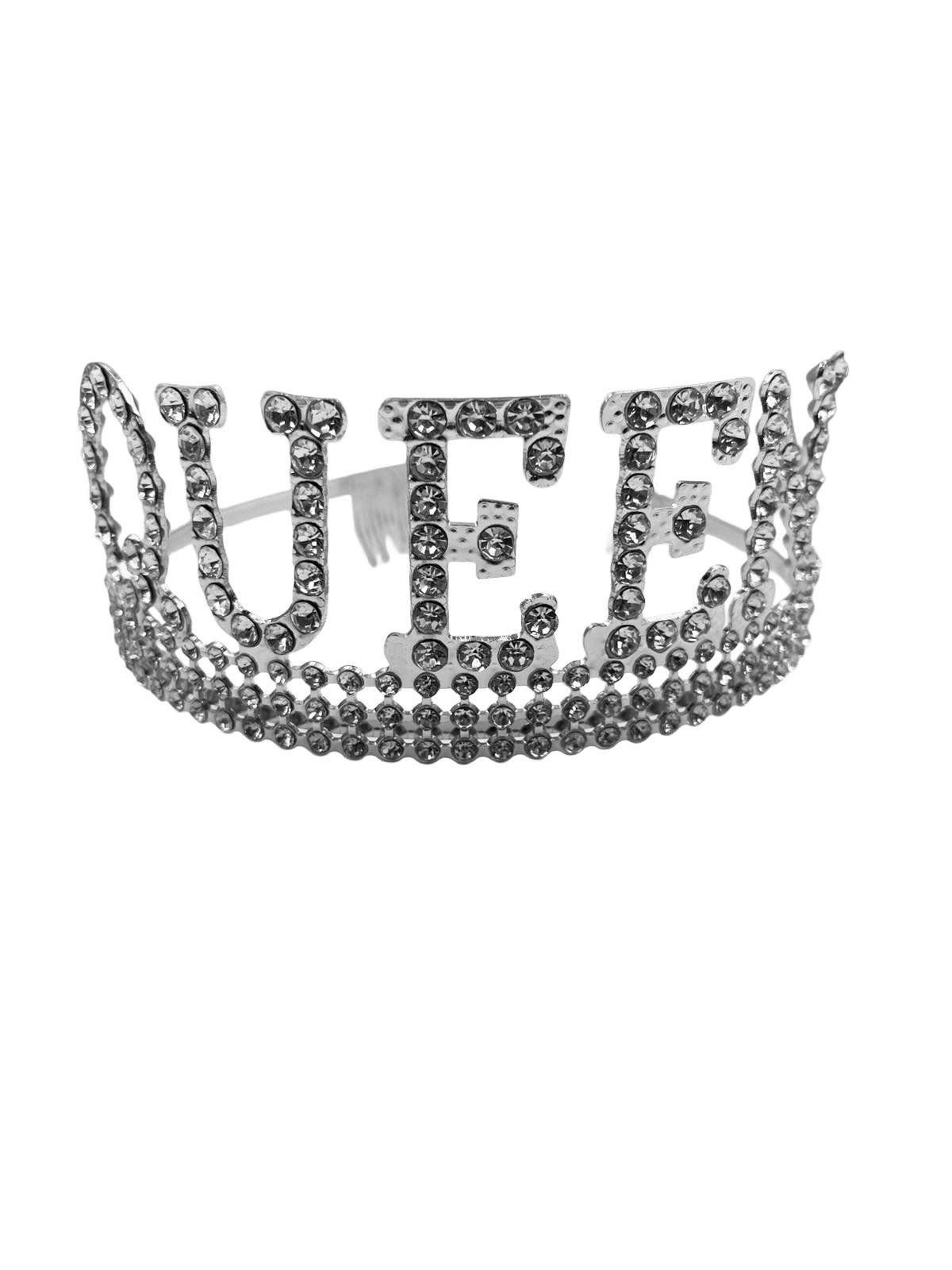 Taç Metal Taşlı Queen Lüks Gümüş üstten geçmeli lüks parti tacı