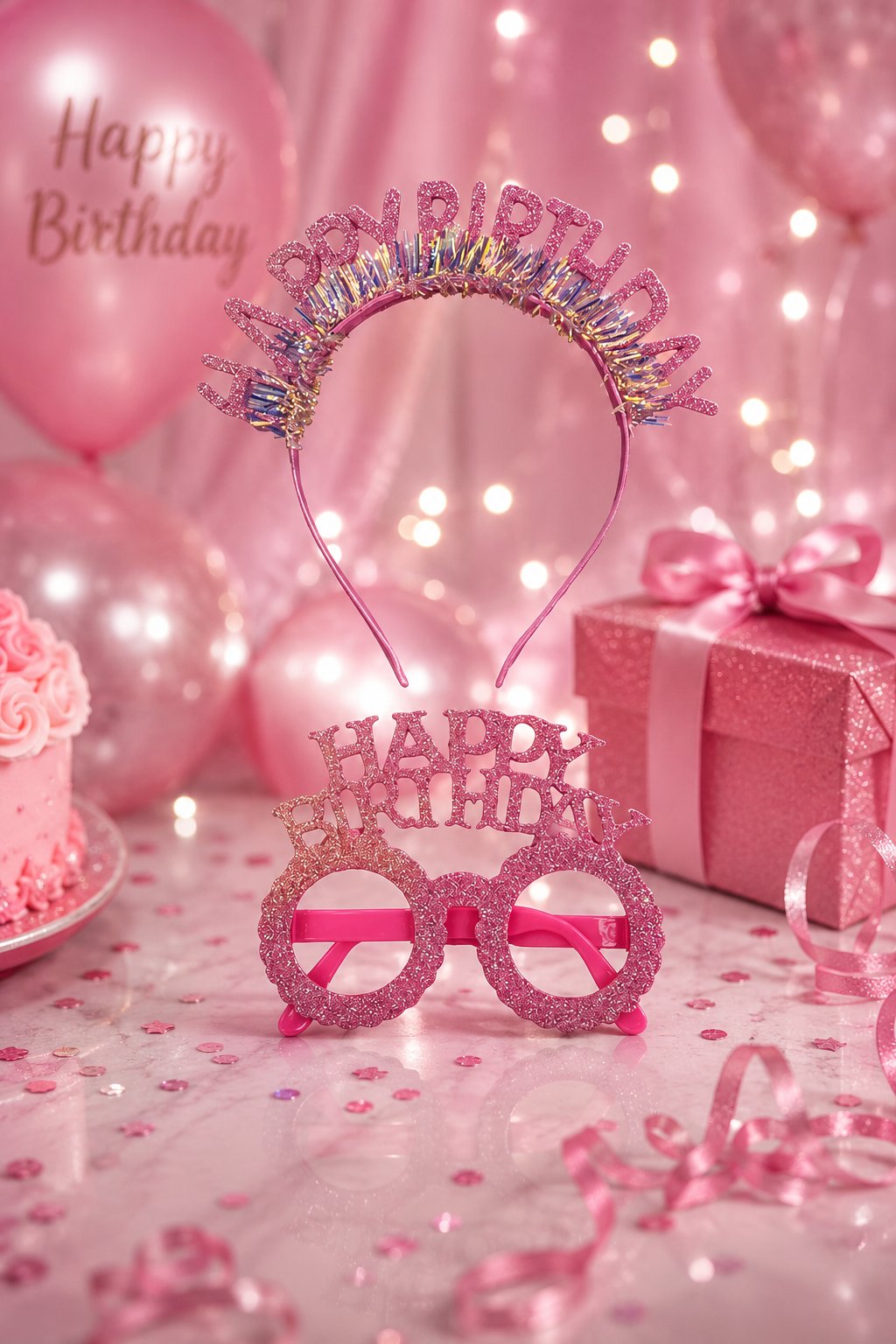 Taç Plastik Taç-Gözlük Set Happy Birth-Simli Pembe