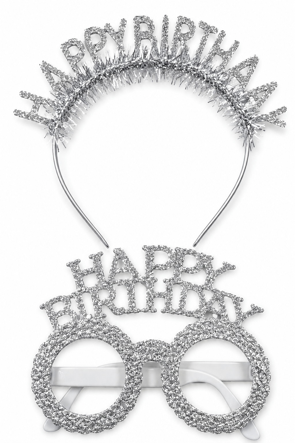 Taç Plastik Taç-Gözlük Set Happy Birth-Simli GÜMÜŞ