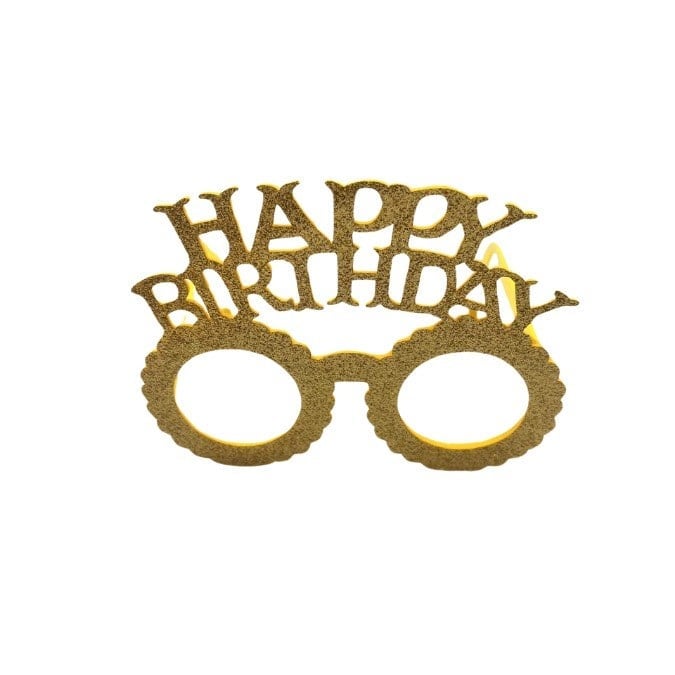 Taç Plastik Taç-Gözlük Set Happy Birth-Simli GOLD